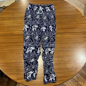 Drawstring Thai pants elephant print, navy blue, Beach Baggy Boho 🐘 small